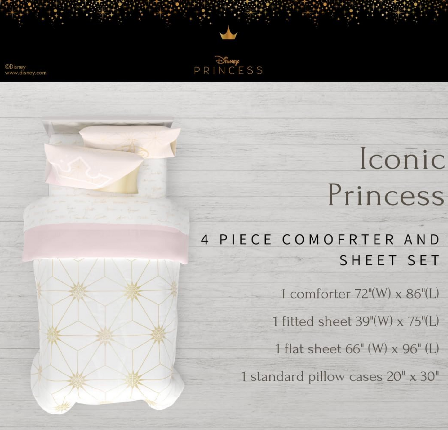 Jay Franco Disney Princess Icons Bedding Comforter and Sheet Set, Twin