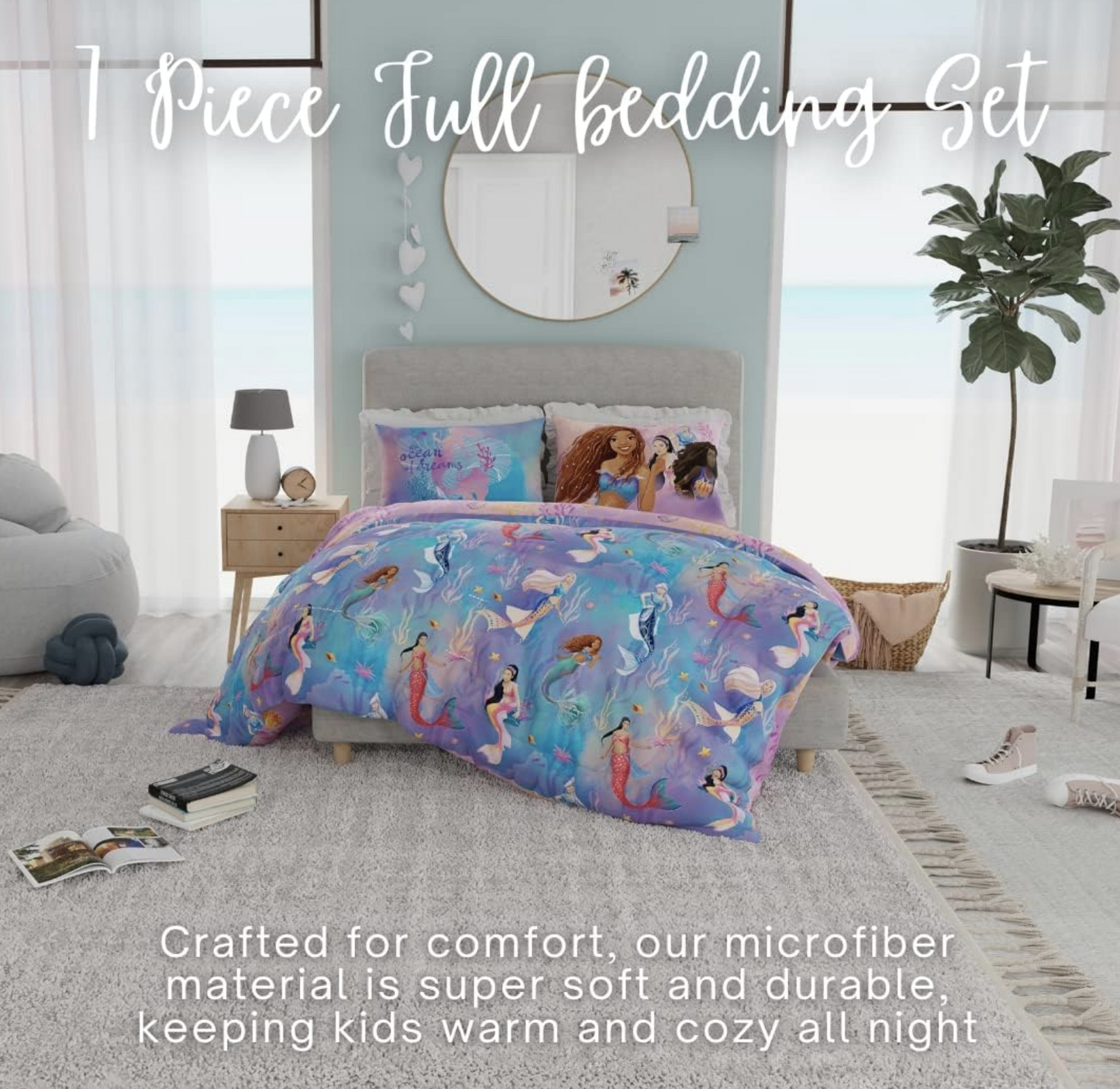 Franco Disney Princess Ariel The Little Mermaid Live Action Movie Ariel Kids Bedding Queen Comforter 7 pc Set