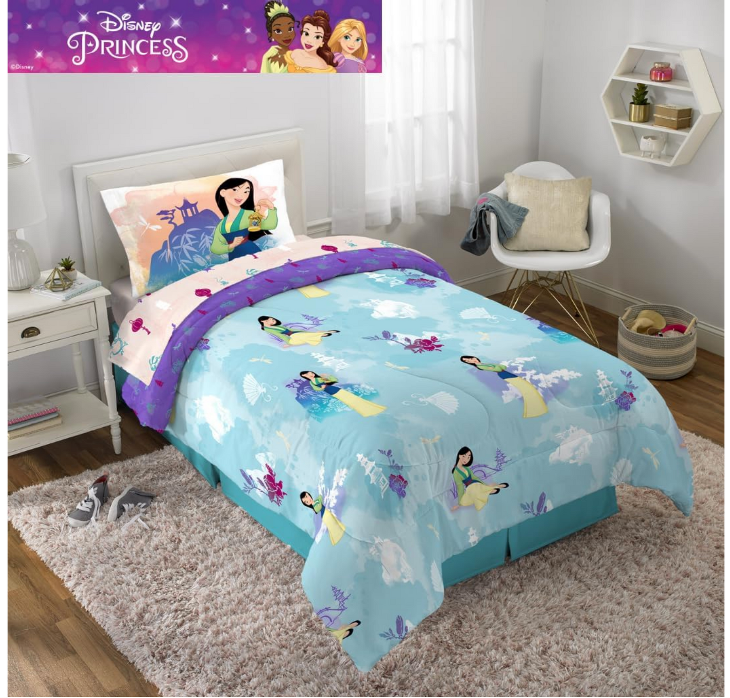 Jay Franco Disney Princess Mulan Bedding Comforter and Sheet Set, Twin