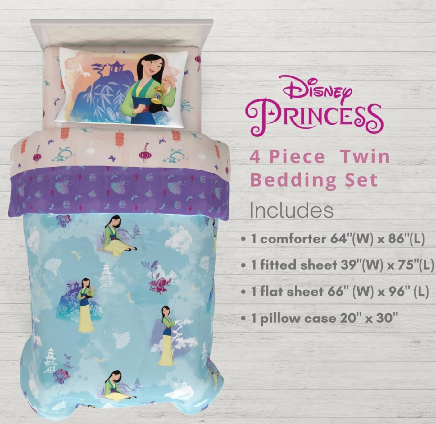 Jay Franco Disney Princess Mulan Bedding Comforter and Sheet Set, Twin