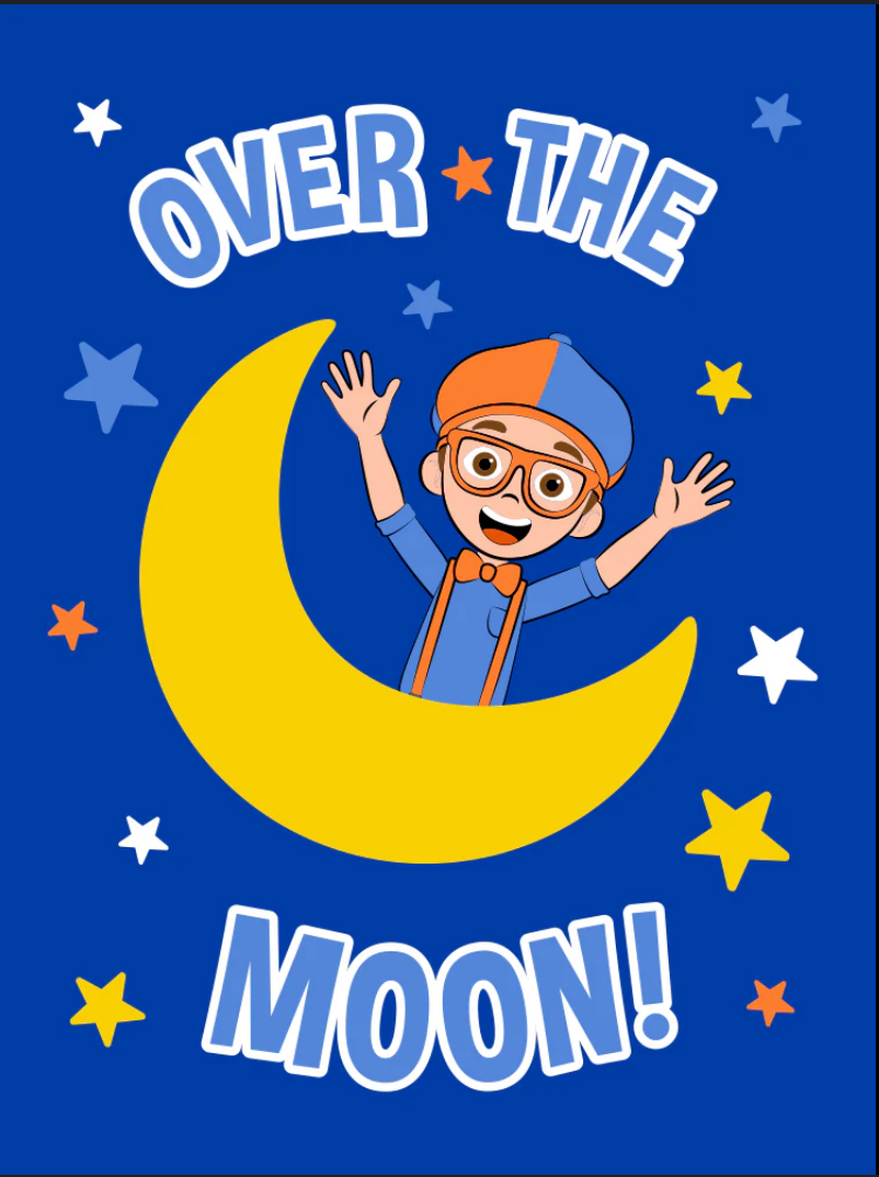 "Over the Moon" Blippi Twin Full Plush Rachelle Blanket