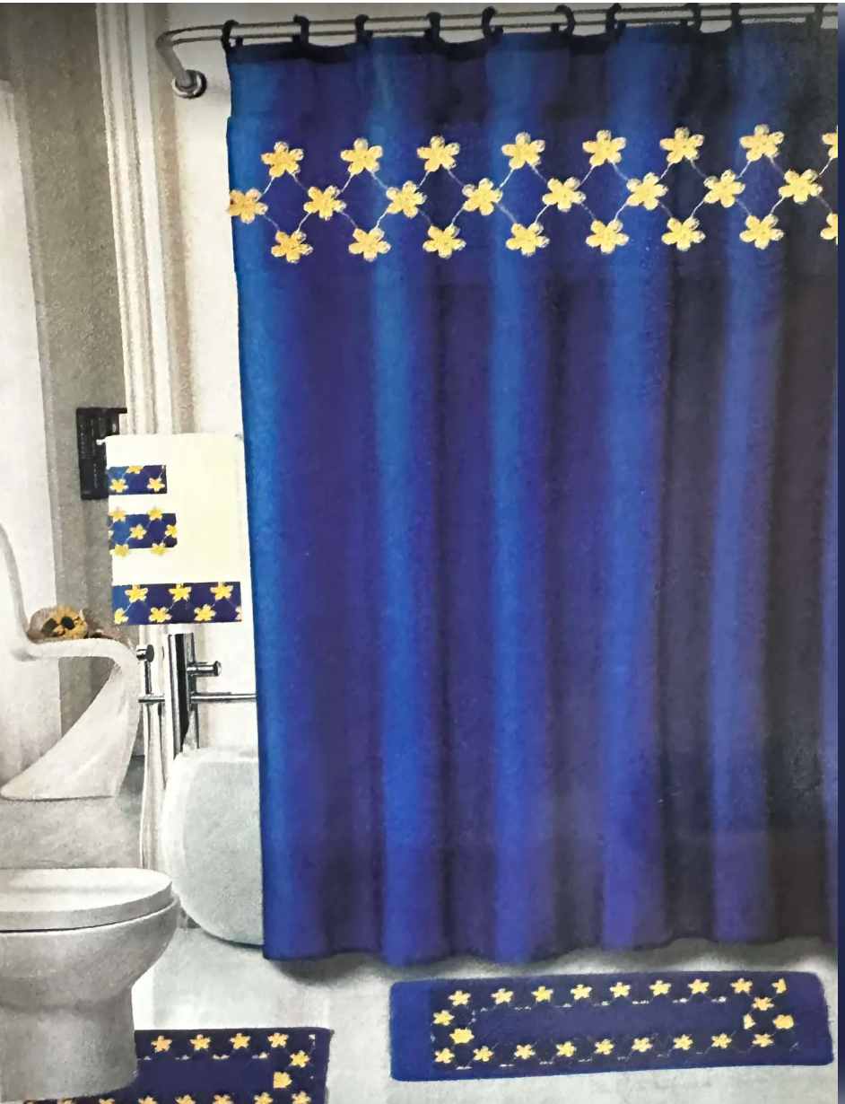 18 Piece Bath Rugs,  Shower Curtain, Hooks, Towel Set Navy Blue