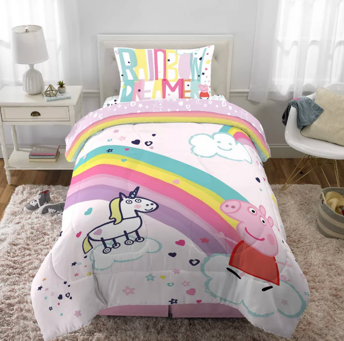 Twin Peppa Pig Rainbow Dreamer Reversible Kids' Bedding 4 Pieces Comforter Set