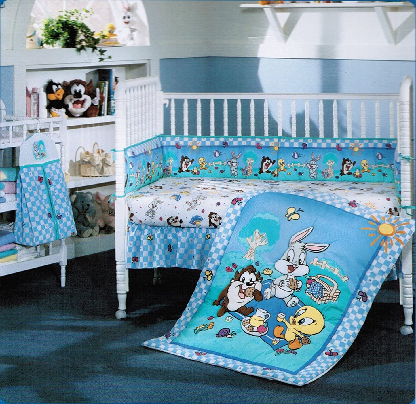 Baby Looney Tunes Garden Party 3 Piece Accessory Set - Crib Skirt, Flannel Receiving Blanket, Diaper Stacker