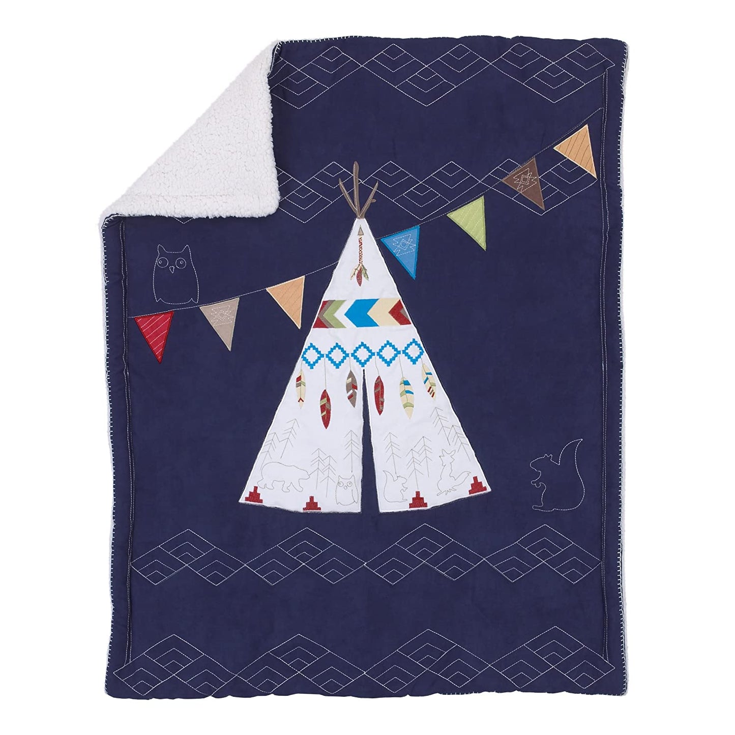 NoJo Teepee Tribal Crib Bedding, 4 Piece Set, Navy, Red, Ivory
