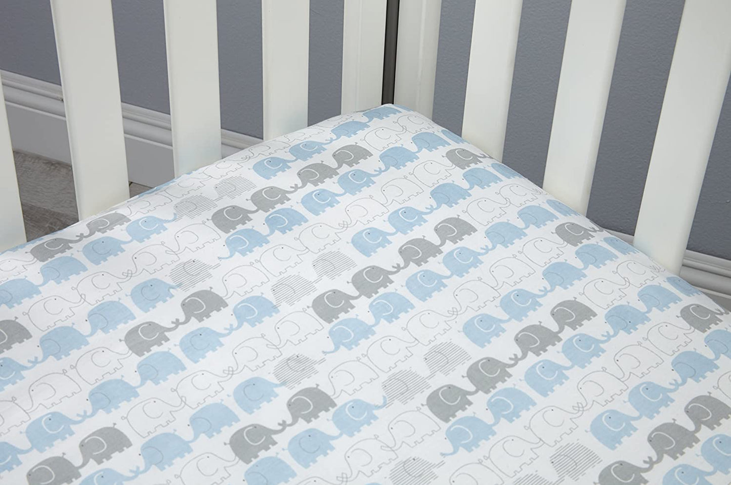 Zutano Elefant Blau Crib Sheet, White/Blue/Grey, 52" x 28" x 8"