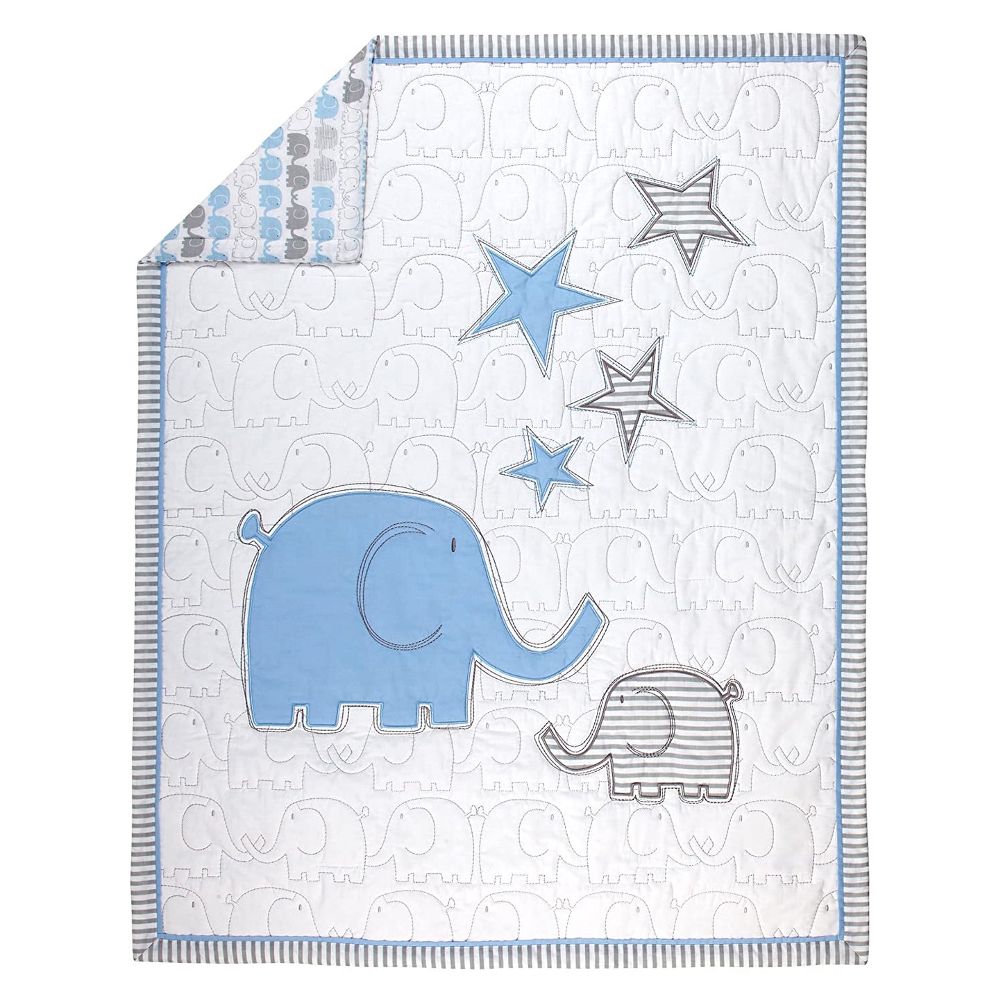Zutano Elefant Blau 4 Piece Cotton Crib Bedding Set