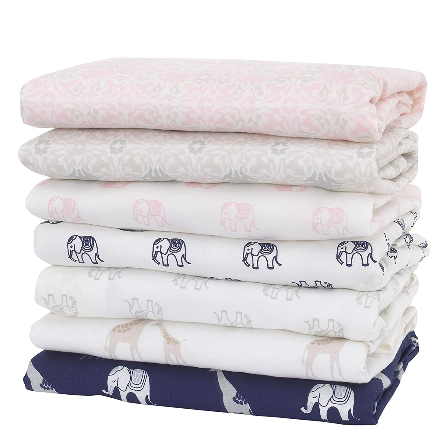 NoJo Serendipity Grey Elephant Print 100% Cotton Fitted Crib Sheet, White Grey