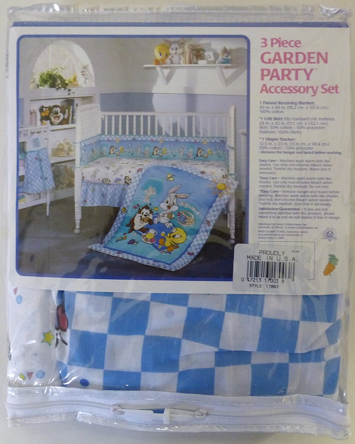 Baby Looney Tunes Garden Party 3 Piece Accessory Set - Crib Skirt, Flannel Receiving Blanket, Diaper Stacker