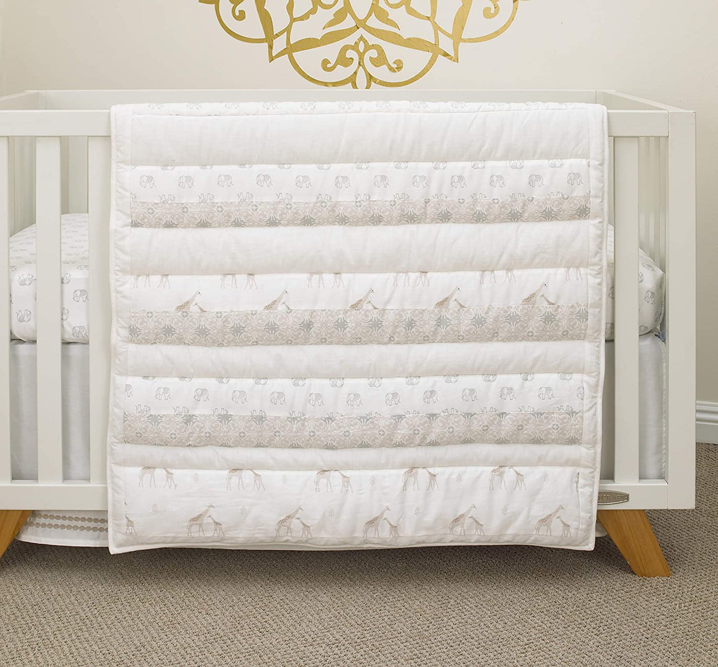 NoJo Serendipity  Safari 100% Cotton Crib Comforter, Ivory, Taupe, Grey