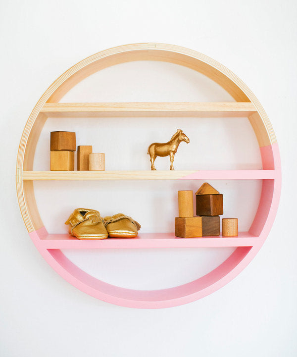 Petunia Pickle Bottom Dreaming in Dax Round Wooden Wall Shelf, Pink/Brown