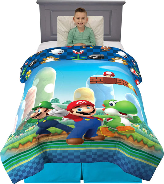 Kids Bedding Super Soft Microfiber Reversible Comforter, Twin/Full, Mario