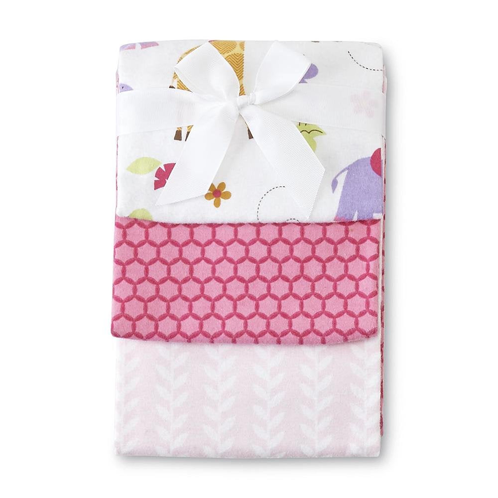 NoJo Infant Girl's 3-Pack Flannel Receiving Blankets - Tumble Jungle