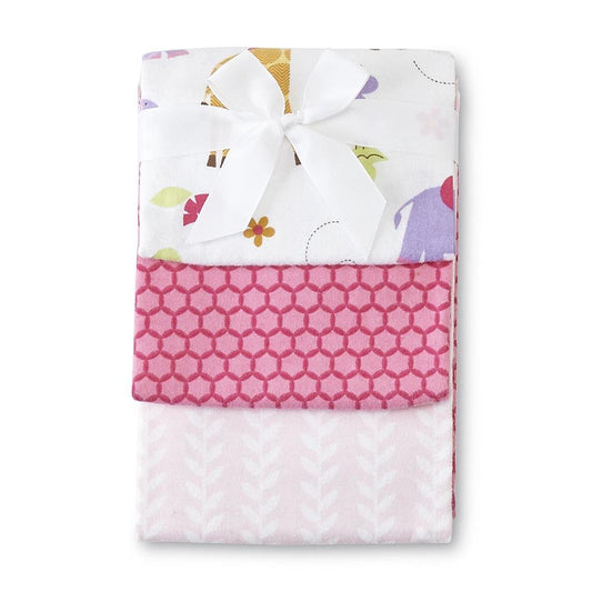 NoJo Infant Girl's 3-Pack Flannel Receiving Blankets - Tumble Jungle