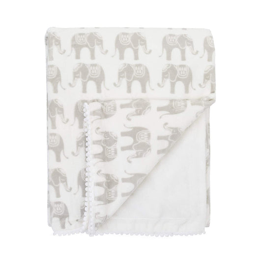 NoJo Serendipity - Ivory Elephant Print Plush Baby Blanket