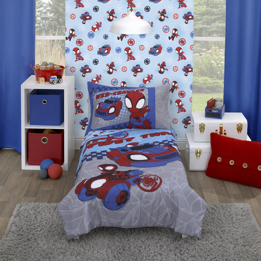 Marvel Spiderman Amazing Friends "Spidey Time" 4-piece Toddler Bedding Comforter Set