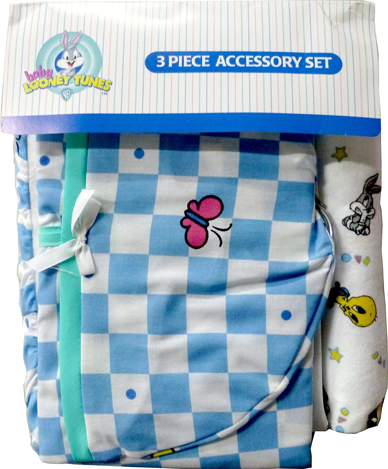 Baby Looney Tunes Garden Party 3 Piece Accessory Set - Crib Skirt, Flannel Receiving Blanket, Diaper Stacker