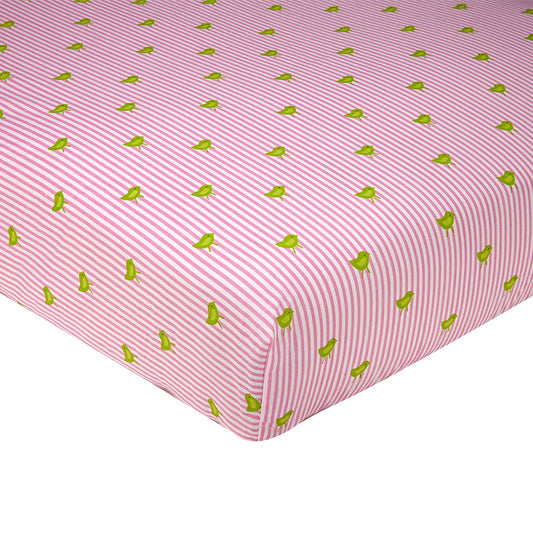 Sadie & Scout Bird Print Baby Crib Sheet, Pink 52" x 28" x 8"