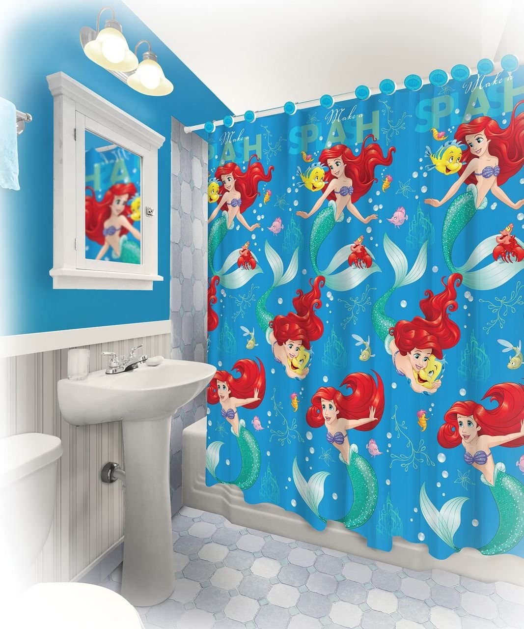 Disney 13 Pieces Ariel Little Mermaid Shower Curtain & Hooks Set