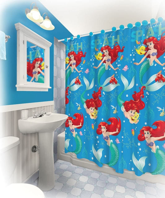 Disney 13 Pieces Ariel Little Mermaid Shower Curtain & Hooks Set
