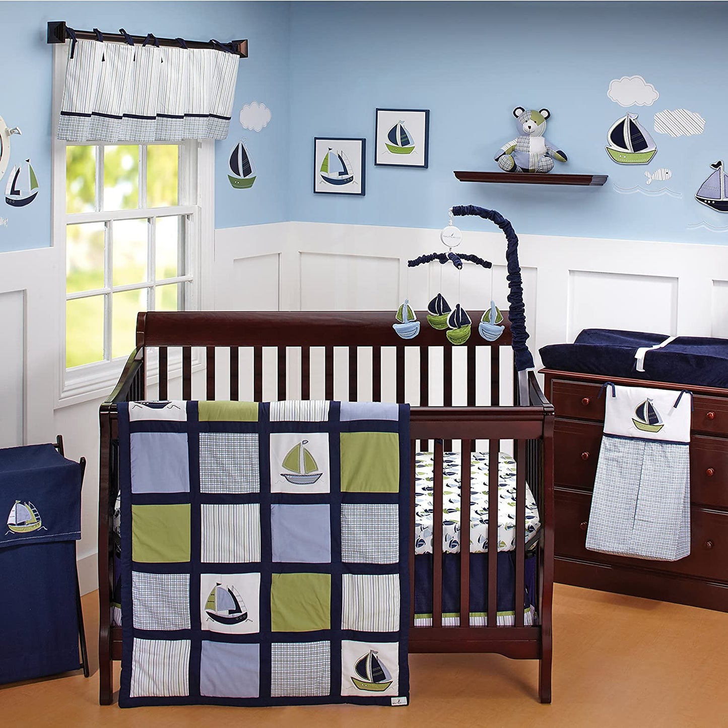 Nautica Kids Zachary 7-Piece Patchwork Sailboats Nursery Crib Bedding Set