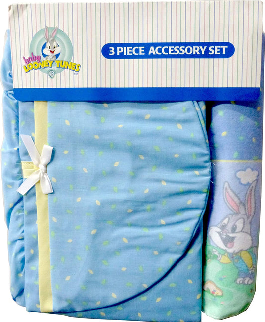 Baby Looney Tunes 3 Piece Playday Accessory Set - Crib Skirt, Flannel Receiving Blanket, Diaper Stacker