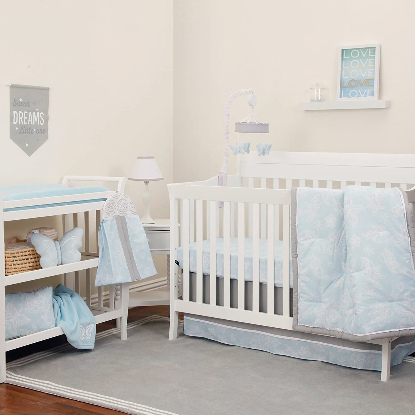 NoJo Dreamer - Aqua/Grey Butterfly 8 Piece Crib Comforter Set