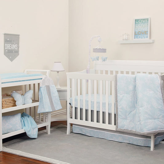 NoJo Dreamer - Aqua/Grey Butterfly 8 Piece Crib Comforter Set