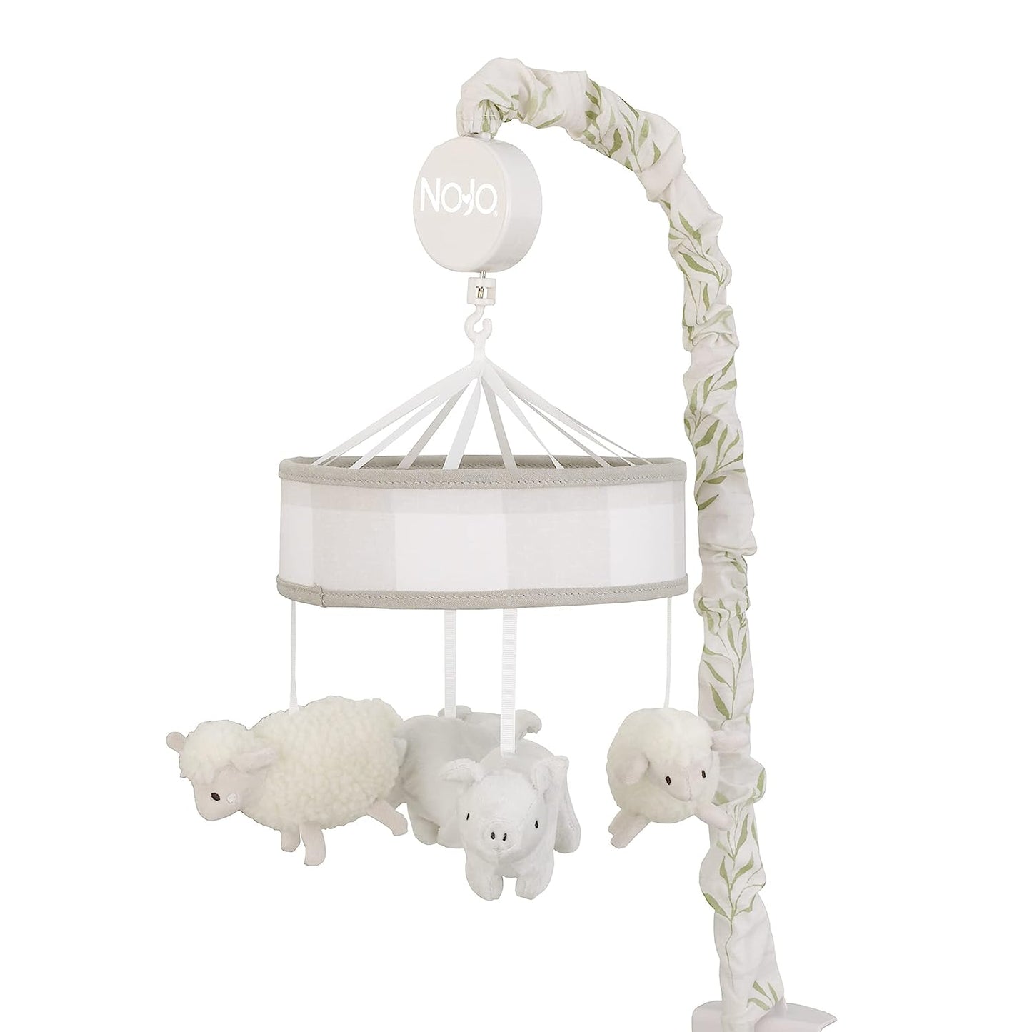 NoJo Rustic Farmhouse Gray and White Buffalo Check Piggie and Sheep Musical Mobile