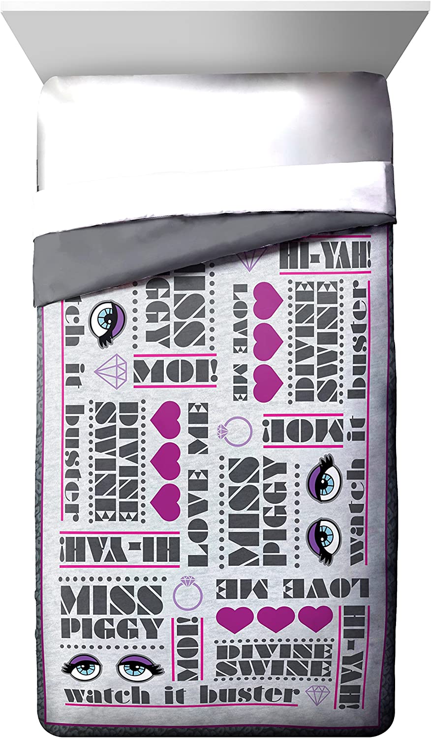 Disney Muppets Love Me Twin/Full Reversible Comforter, Gray/Pink