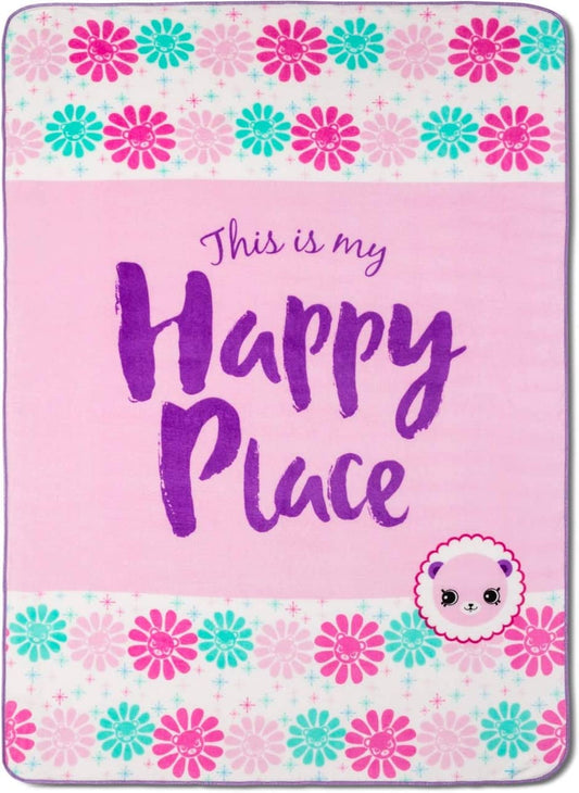 Shopkins Happy Places 62" x 90" Plush Blanket, Pink Super Soft Bedding (Twin)