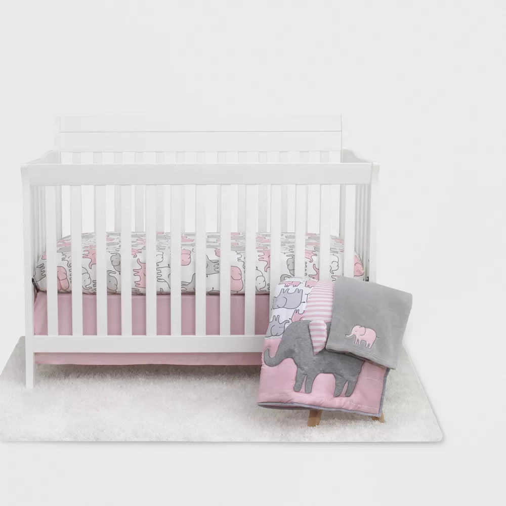 4 Pieces Elephant Crib Comforter Bedding Set - Pink Just One You made by Carter's