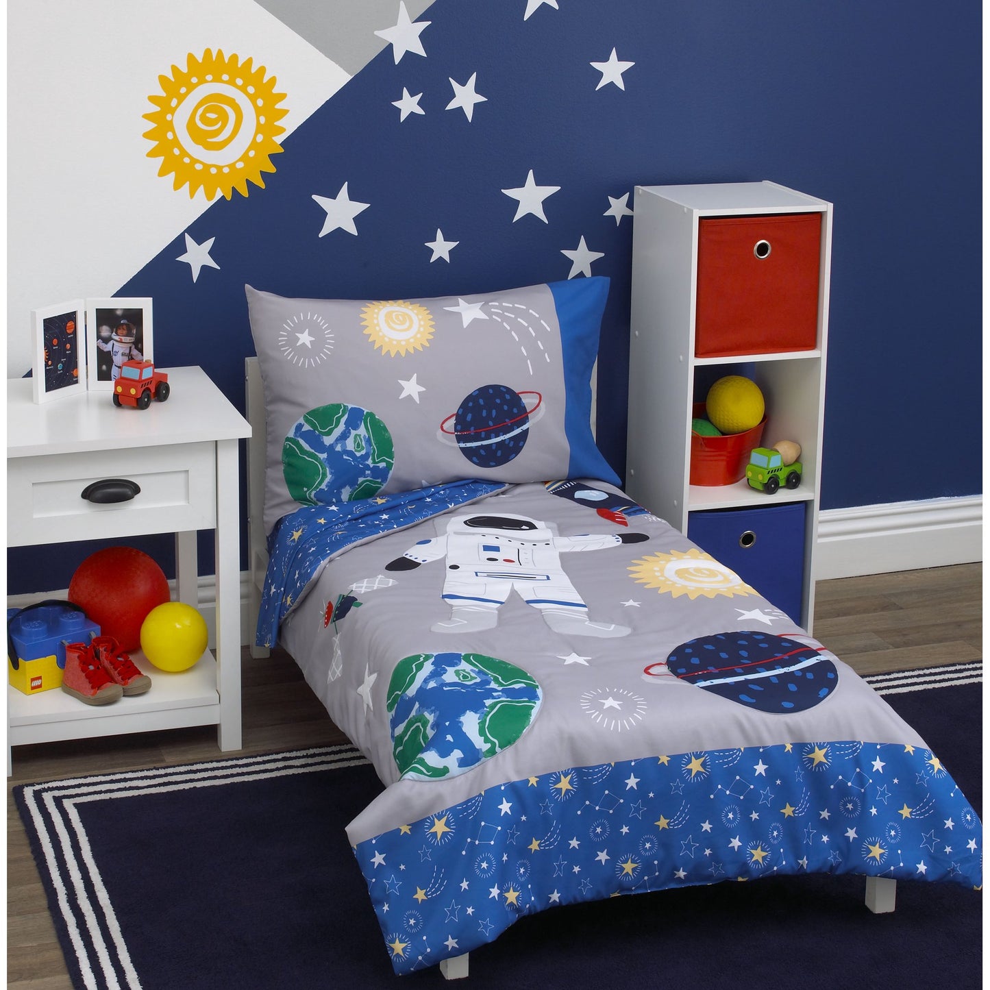 4-Piece Toddler Bedding Comforter Set, Blue, Space Astronaut