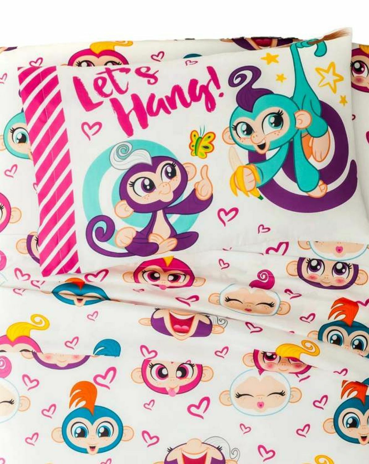 3 Pieces WowWee Monkey Fingerlings Twin Size Sheet Set