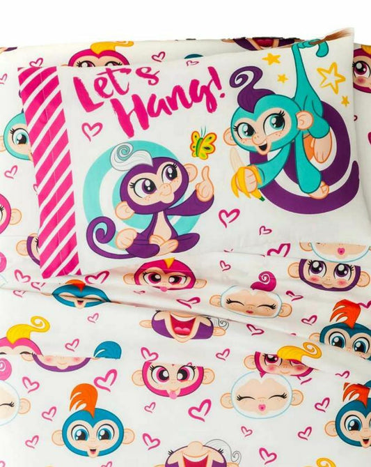 3 Pieces WowWee Monkey Fingerlings Twin Size Sheet Set