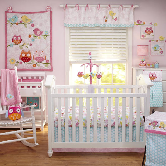 NoJo Owl Love Birds 4 Piece Crib Bedding Set with Diaper Stacker