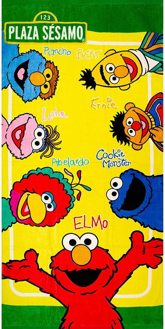 Sesame Street Plaza Sesamo Kids Bath Beach Towel 100% Cotton 29"X 59"