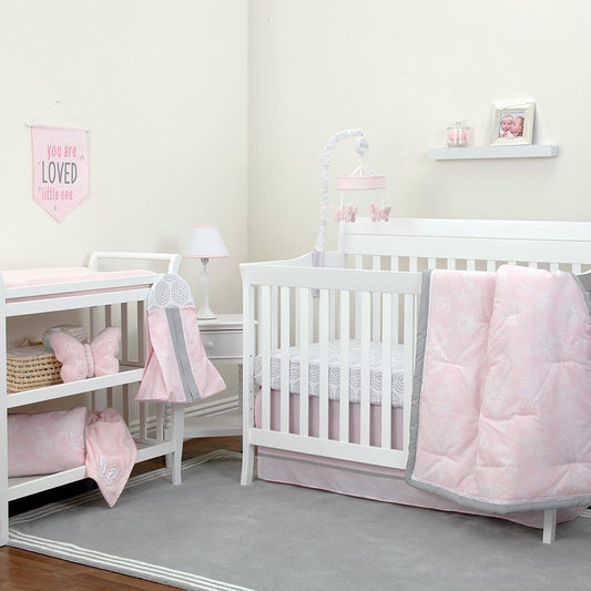 NoJo Dreamer - Pink/Grey Floral 8 Piece Crib Comforter Set