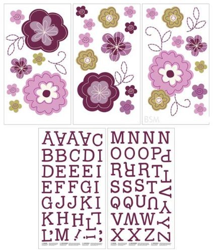 NoJo Purple Flowers Wall Decals, Pretty in Purple Nursery, Kids Room Decor