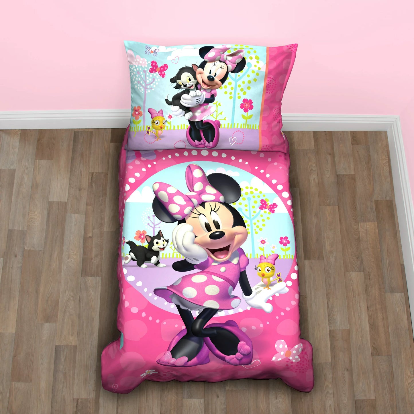 Disney Minnie Mouse 4-Piece Happy Helper Toddler Bedding Set Toddler Bed, Pink