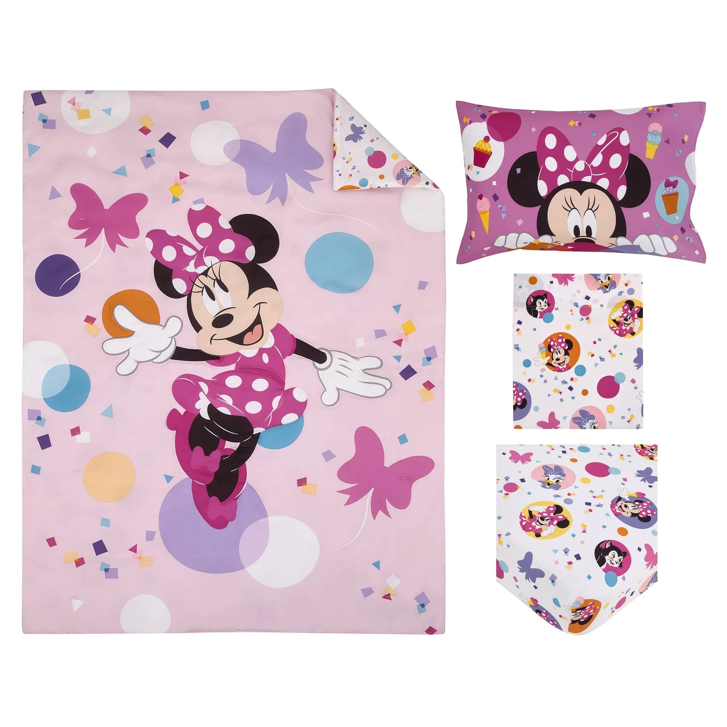 Disney Minnie Mouse 4-Piece Toddler Bedding, "Have Fun", Pink and Lavender, Toddler Bed Size