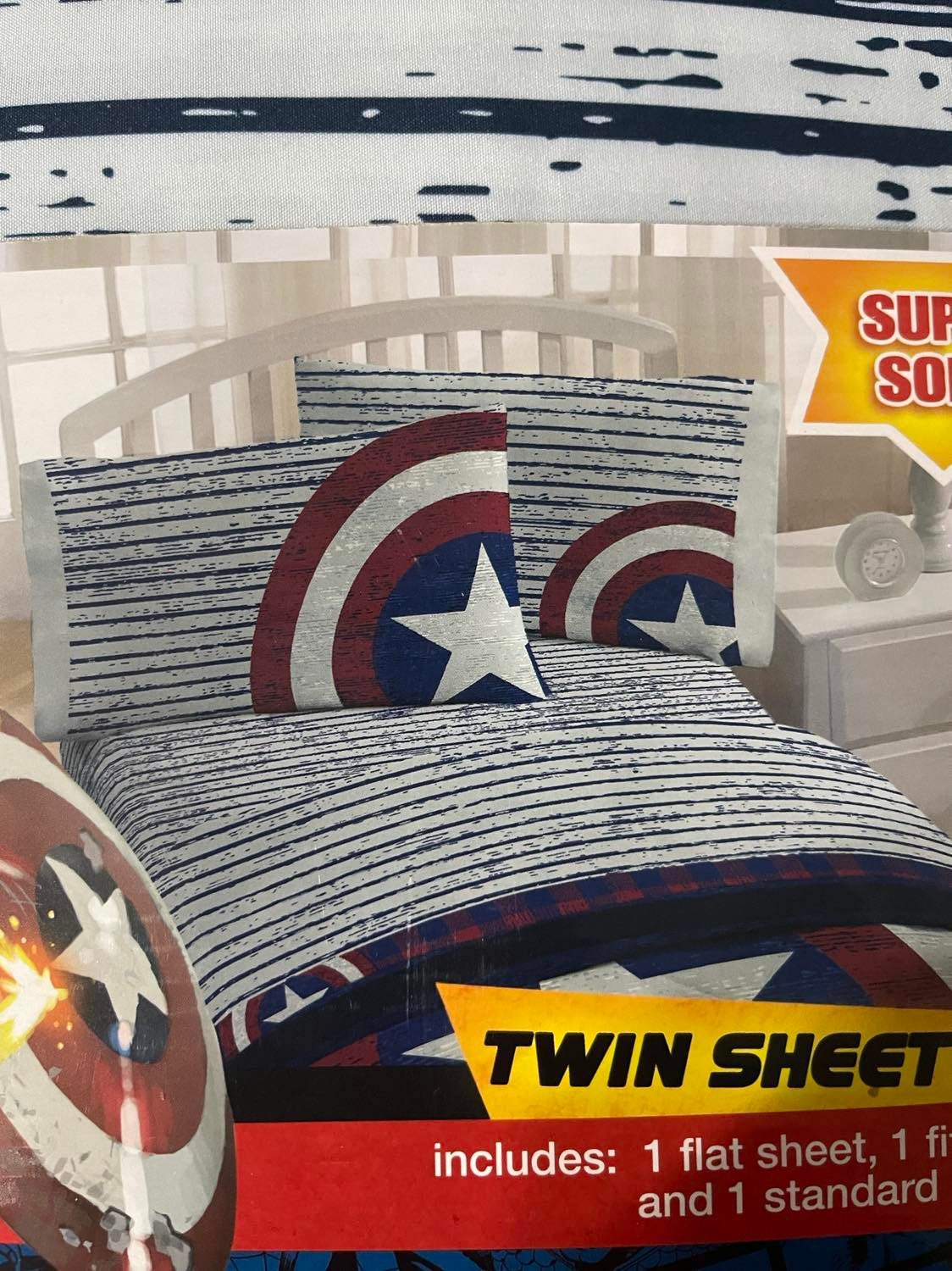 Captain America Emblem Shield Twin Sheet Set Kids Bedding