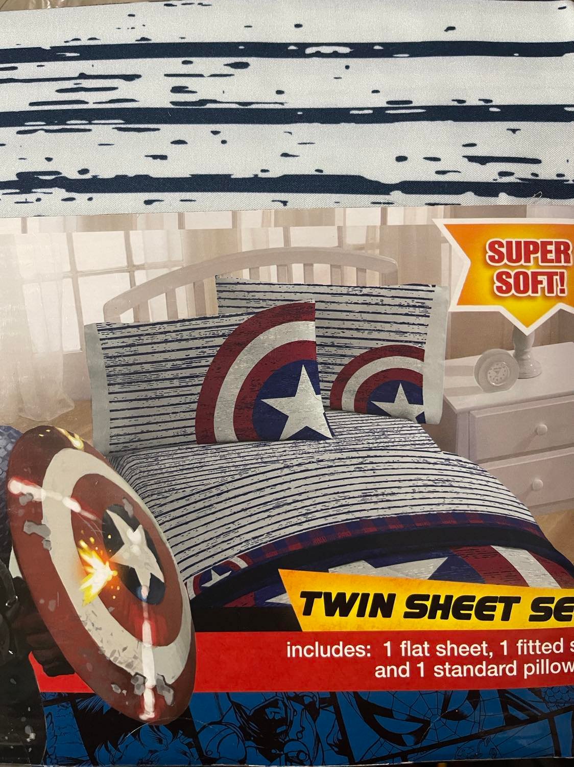 Captain America Emblem Shield Twin Sheet Set Kids Bedding