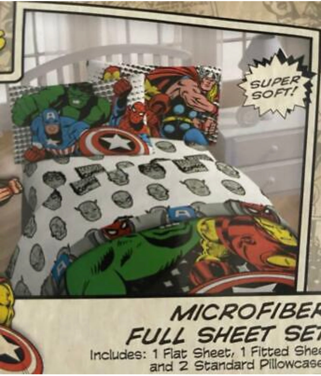 Marvel Avengers Comics Full Sheet Set 4 Pieces Kids Bedding